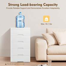 Plastic Drawers Dresser Storage Cabinet, 5 Drawer Stackable Vertical Clothes Storage Tower, Bedroom Tall Small Chest Closet, Organizer Unit For Hallway Entryway, Home Furniture - White - View 3