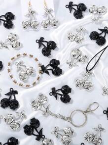Halloween Cherry Skull Alloy Pendant For Jewelry Making, DIY Handmade Bracelets Necklaces Earrings Keychains Crafts Accessories, Halloween Gifts
