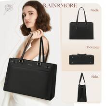 NEWHEY Vegan Leather Laptop Tote Bag For Women: Designer 15.6 Inch Waterproof Work Briefcase & Professional Computer Bag. Large Capacity Purse For Office, Teacher, College, And Travel - 黑色 - 查看 7