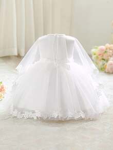 Robe mini en dentelle à manches courtes pour bébé fille de 0 à 2 ans, robe de baptême blanche convenant aux jeux de rôle et aux fêtes - Blanc - Voir 5