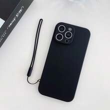 Solid Color Black Silicone Keychain, Lanyard 1pc Solid Color Silicone-Like Liquid Phone Case With Lanyard, Compatible With Samsung, Compatible With Apple 11/12/13/14/15/16 Pro Max, Compatible With Samsung S22/23/24/S25+ UA04/A05/A14/A15/A24/A25/A34/A54 SA56/A36/A26 Waterproof Shockproof Anti-Fall Scratch Resistant,International Version, Not The Domestic Version Birthday Gift - Black - View 3