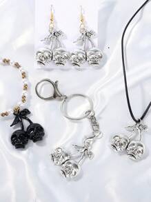 Halloween Cherry Skull Alloy Pendant For Jewelry Making, DIY Handmade Bracelets Necklaces Earrings Keychains Crafts Accessories, Halloween Gifts