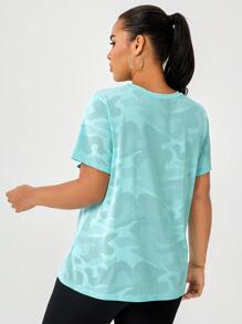 大码女式休闲时尚瑜伽街头跑步户外运动提花短袖T恤