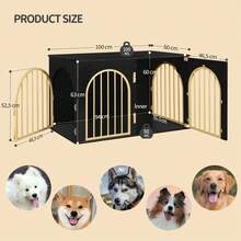HaluPeit Dog Cage Furniture, 100cm Dog Crate For Home, 3 Doors, Arched Door, Modern Indoor Dog Crate For Dogs, Side Table, Heavy-Duty Dog Cage, 60 X 100 X 63 Cm, Black Gold - màu đen - Xem 6