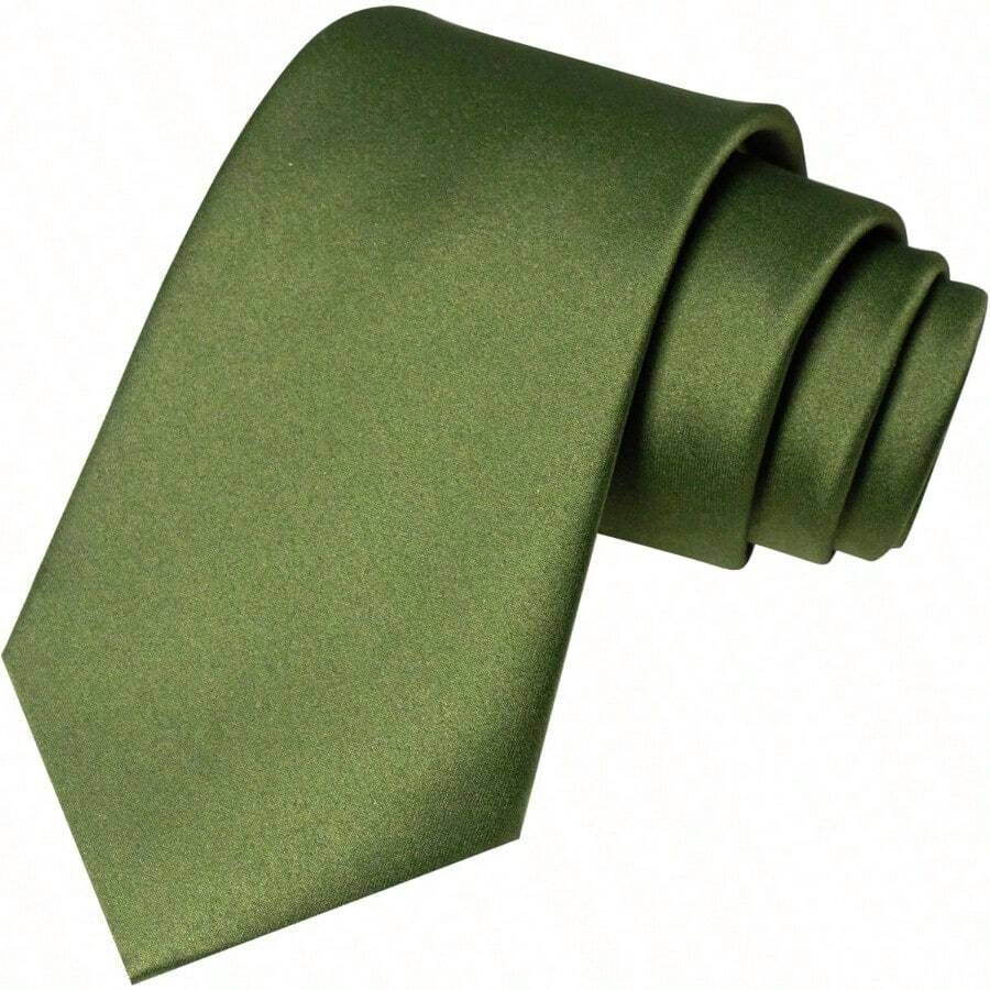 Solid Color Tie Mens Necktie For Business And Wedding - 橄欖綠 - 查看 1