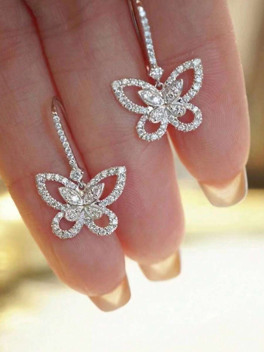 1 par de pendientes colgantes de circonita cúbica preciosa para mujeres, para boda, compromiso, aniversario, fiesta, joyería, regalo del Día de San Valentín