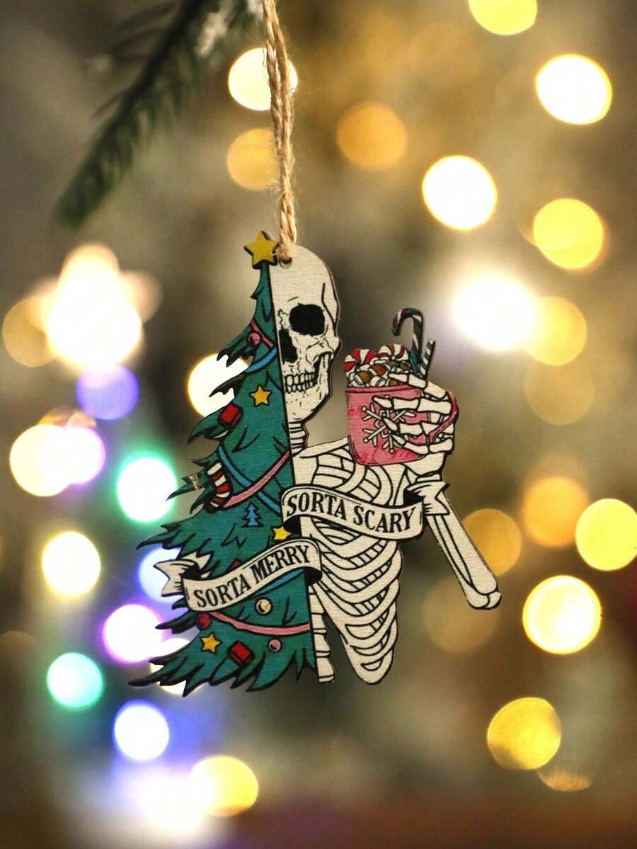 1件装 有点欢乐又有点恐怖的骷髅圣诞树挂饰 有趣的万圣节圣诞节悬挂装饰 适用于诡异的节日圣诞树，恐怖哥特式惊悚跨界派对装饰 秋季装饰 家居装饰 万圣节装饰 房间装饰 圣诞节装饰 家居圣诞礼物 圣诞装饰