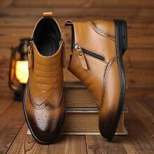 Men's Classic Light Luxury Gentleman Brown  Ankle Boots, With Zippers On The Side, Comfortable And Durable, Must-Have Formal Shoes For Office Business, And Versatile Casual Shoes For Life Parties