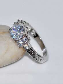 Vanel 1 件时尚银方晶锆石镶嵌戒指，女士订婚戒指，承诺戒指，戒指首饰