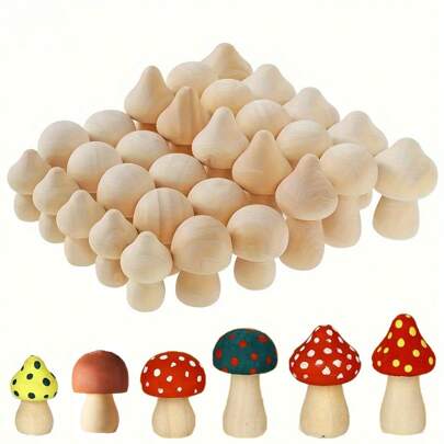 Set de 12 piezas de hongos de madera natural sin terminar - Figuras de manualidades DIY para artes, artesanías, pintura, decoración del hogar, bodas, Navidad, fiestas de cumpleaños, proyectos escolares, actividades para niños, regalos hechos a mano, carpintería, decoración rústica, estilo de granja