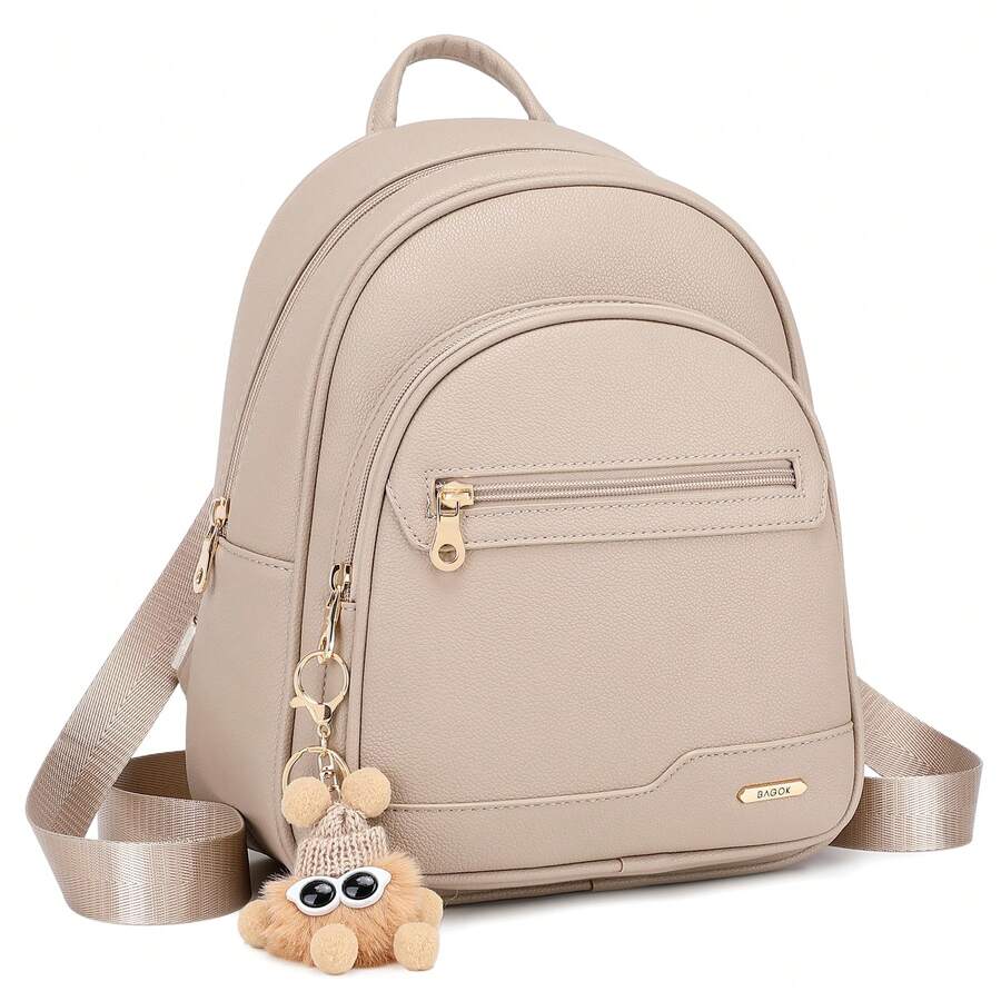 Mini Backpack Purse For Women With Doll Charm,Large Capacity, Triple Zipper, PU Leather, Suitable For Back To School, Travel,Camping,Holiday, Work Bag, Gift For Mom And Girlfriend - 彩色 - 查看 1