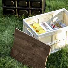 1 White Foldable Storage Box, A Collapsible Camping Crate With A Wooden Lid, Suitable For Indoor Storage Of Toys And Snacks; A Portable Storage Container, Applicable To Outdoor Barbecues, Picnics, Fishing Trips, As Well As Home Garage Organization.