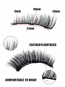2 Pairs Natural Magnetic Eyelashes No Glue Needed Handmade Reusable 5-13mm Long 3-Step Press On False Eyelash Clip For Wedding,Party,Date