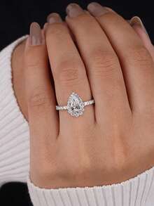 1 chiếc nhẫn kim cương hình giọt nước cổ điển thanh lịch, quà tặng đính hôn/lễ hội, trang sức bạc S925 cao cấp. - Nhẫn kim cương hình giọt nước - Xem 5