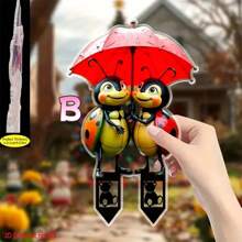 2D Ladybug Garden Stake | Outdoor Wedding Decor - Lawn Ornament, Bridal Shower Planter Sculpture, Red & Black Cartoon, All-Weather, No Electricity Required, European Garden Wedding Season Limited Edition