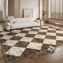 1PC Brown And White Diamond Patchwork Living Room Area Rug Comfortable And Soft Surface 100% Polyester Waterproof And Stain-Resistant Silicone Back For Non-Slip And Non-Shifting Suitable For Living Room Large Size Bedroom Home Decoration Household Items Door Outdoor Rug Mat Multiple Sizes Available Machine Washable And Easy To Care For Pet And Child Friendly Kitchen Rug