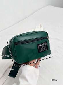 纯色 PU 面料时尚百搭运动风格简约休闲男士迷你胸包、多功能手机袋和零钱包 - 墨綠色 - 查看 6