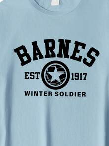 Marvel 女士罗纹棉质T恤，冬日战士巴恩斯印花，学院风春夏新款运动服，时尚柔软透气豌豆绿短袖上衣