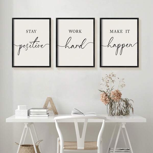 3Pcs Set Framed Motivational Wall Art 11"X14" - Inspirational Wooden Office & Bedroom Decor For Men, Positive Work Hard Quote Picture Poster For Home & Living Room Wall Decor.