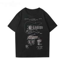 BREATHABLE COOL SUMMER Fenders Electric Guitar Short SLEEs Ved Printed T-Shirt For Boys, Guitarist Performance Outfit, Rock Band Pure Cotton - Black - View 1