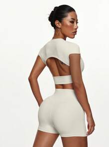 Spring And Summer Women's Set Sports Set, Yoga Set, Fitness Suit, Sports Suit, Exercise SuitHome Leisure, Skin Friendly And Comfortable - Beige - View 3