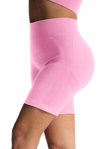 TNTOR Plus Size Women's Elastic Yoga Shorts, High Waist Tummy Control Workout Running Shorts Suitable For Exercise, Cycling, Fitness, With Lifting And Shaping Effect - Pink - View 4