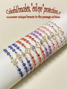 12pcs/Set Alloy Rhinestone Evil Eye Pattern Colorful Braided Bracelets, Fashion Jewelry Gift Set For Women - Multicolor - View 11