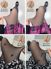 1pc 80g Skin-Tight Pantyhose For Women, High Stretch Tights With Heart, Polka Dot, Leopard, Pink Butterfly, Star, Bow, Black Lip Patterns, Fashionable & Sexy Stockings Suitable For Halloween, Suitable Temperature 15~25°C, Autumn/Winter, E-Girl, Cozy - Black - View 8