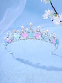 1pc Elegant Crystal Princess Crown, Seashell, Star Decor Headband, Performance/Birthday Gift Tiara - 彩色 - 查看 6
