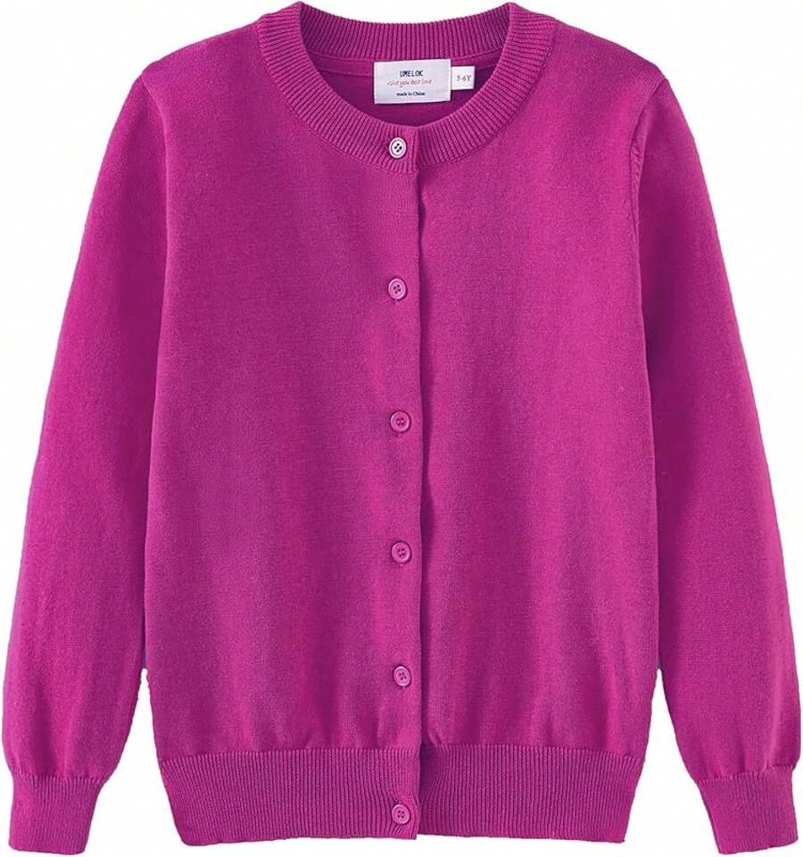 Girls' Cardigans Sweater Cotton Button Solid Long Sleeve Knit Sweaters