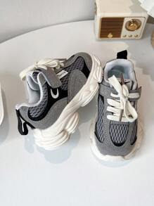 1 Pair Back To School Casual & Fashionable Baby Sports Shoes, Mesh Fabric & Pig Suede Patchwork Upper, Soft, Lightweight & Comfortable, Lace-Up And Hook And Loop Closure, Suitable For Indoor, Outdoor, Play And Holiday Occasions
