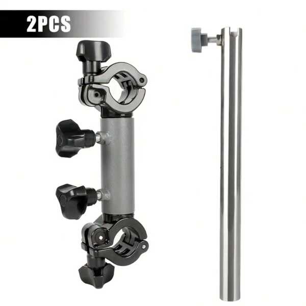 2pcs Multi-Function Fishing Chair Bracket - Includes Round Tube - Can Be Used As Umbrella Holder, Rod Support Rack, Bait Plate Holder, Camper Umbrella Rack Etc. Fishing Umbrella Bracket Clamp, Camper Umbrella Rack Connector