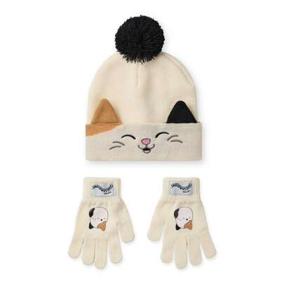 Girls Beanie And Gloves Set (Beige)