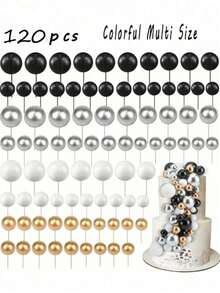 50/66/108/120个彩色球形蛋糕装饰，泡沫球蛋糕装饰，球形蛋糕顶饰，烘焙装饰，适用于婚礼、周年纪念、生日、圣诞节、万圣节、感恩节等场合。（黑色、银色、白色、金色）。婚礼和周年纪念派对 - DIY蛋糕装饰，波西米亚风格蛋糕装饰，各种主题蛋糕装饰，生日蛋糕装饰，男士蛋糕装饰（多种颜色） - 彩色 - 查看 14