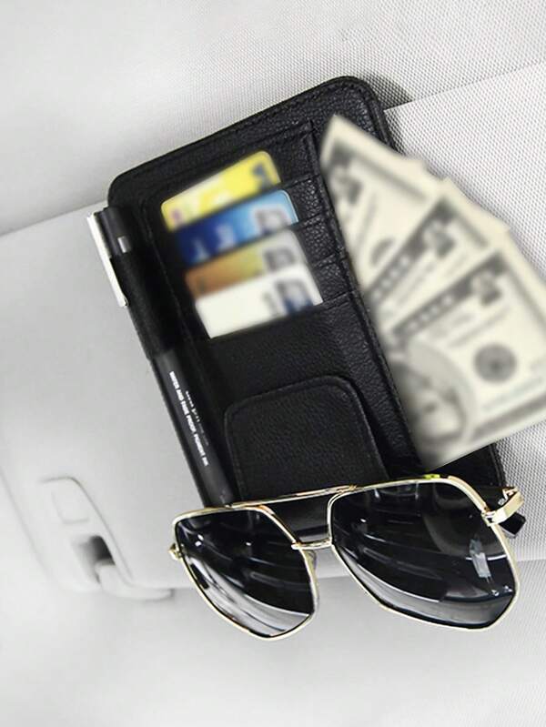 1pc Car Sun Visor Storage Bag, Multi-Pocket Visor Organizer Storage Pouch For Cars,Sunglasses Holders For Car Sun Visor,Multi-Pocket Storage Pouch For Fashion Glasses, Cards & License