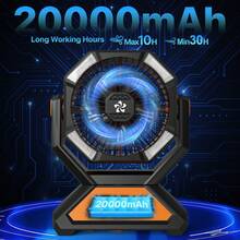 20000mAh Camping Fan With LED Light & Power Bank – Solar Powered, Rechargeable, 3-In-1 Portable Fan With Timer & Rotating Base For Tents, BBQ & Travel - Orange - View 3