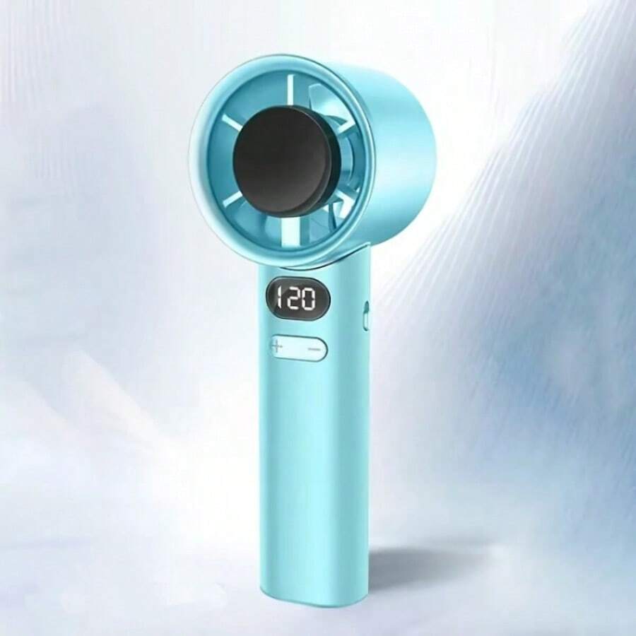 Get A Free Screen Protector With Every Order!120-Speed Ice Cooling Handheld Fan With Digital Display - Portable Mini Personal Fan For Women, Semiconductor Cooling Tech, Ultra-Quiet & Rechargeable, Stylish Travel/Office Fan (Multiple Colors) - Blue - View 1