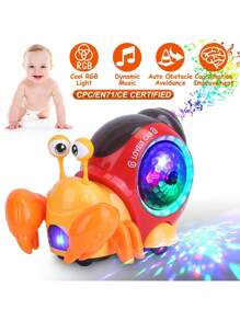 1 pièce Voiture électrique de crabe omnidirectionnelle avec lumières colorées et musique - Cadeau de fête, d'anniversaire, d'Halloween et de Noël, parfait pour les garçons et les filles - Retirez la base ronde avant utilisation - Couleur des accessoires aléatoire