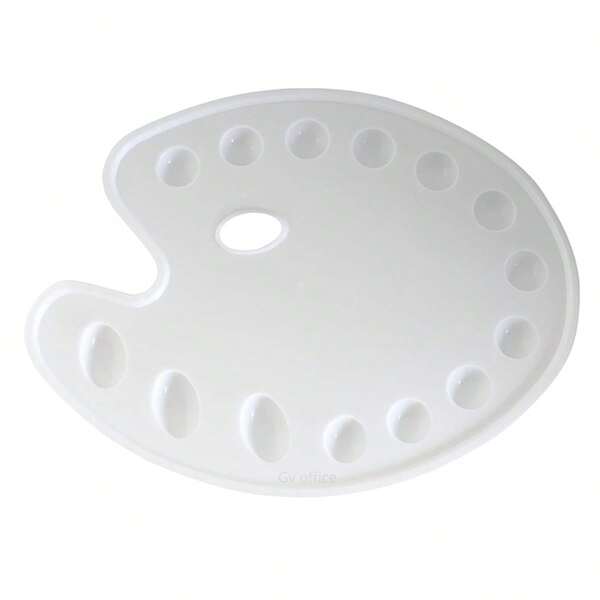 Gode Paleta p/ Pintura em Formato Anatômico Oval Branco 14 Cavidades 27x36 cm