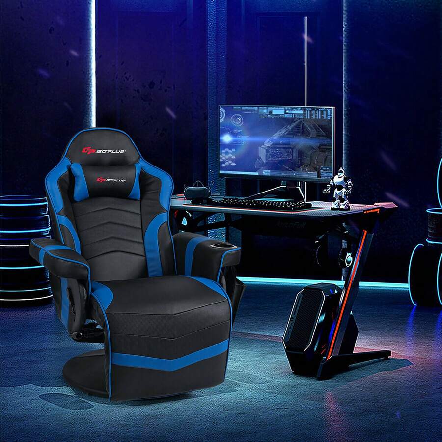 Massage Gaming Recliner Reclining Racing Chair Swivel - Blue - View 1