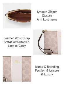 Coach Corner Zip Wristlet Purse Wallets for Women, Evening Wristlet Clutch Bag Small Clutch Purse Leather Handbag 與 Wrist Strap