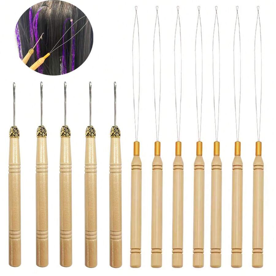 Hair Extension Loop Needle Threader Wire Pulling Hook Tool Micro Rings Nano Beads Device Tool For Hair Or Feathers Extensions