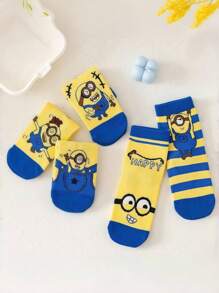 Minions 5 Pairs Of Minions Children's Mid Length Socks, Solid Color, Simple And Fashionable, Personalized And Fashionable, Skin Friendly And Breathable, Soft And Comfortable, Classic And Versatile. Suitable For Daily Life, Back To School, Back To School Season, Campus, Sports, Holiday Gifts