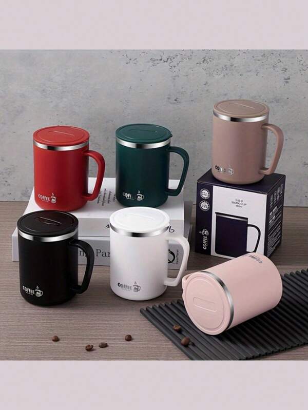 Insulated Coffee Cup With Handle, Stainless Steel Travel Mug, Reusable Leak-Proof Cold Drink Cup, Tea Cup With Lid, Suitable For Home Office Use, Handle And Lid Design, Ideal Gift Choice, Suitable For Milk Tea And All Kinds Of Beverages.