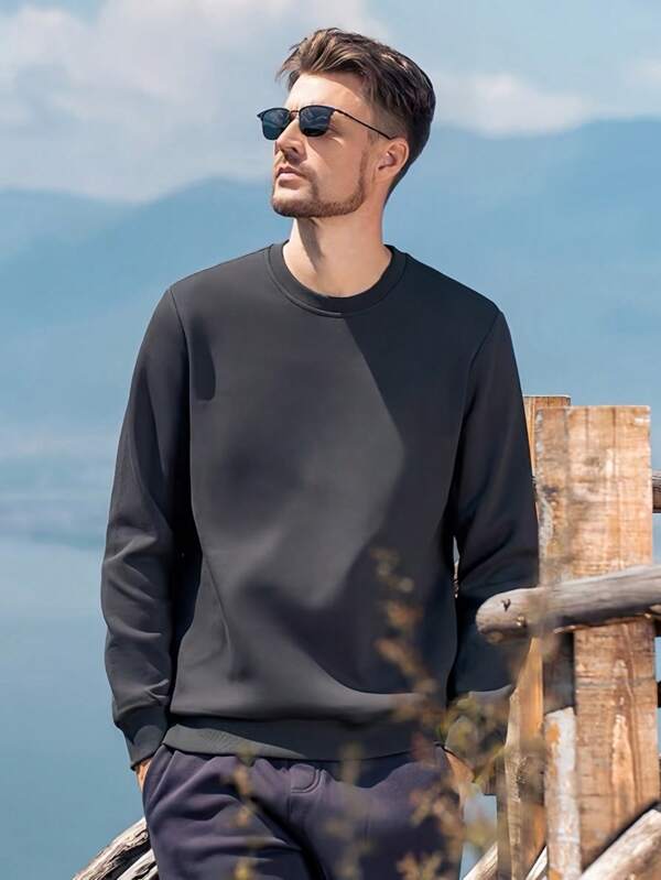 Herren Einfarbiger Loose Fit Lässig Crew Neck Sweatshirt