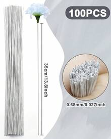 PCS FIVEIZERO 18 Gauge Green Floral Wire Stems Artificial Flower Making,Florist Wire,Flower Wires Crafts,Alambre Para Flores Wreaths, Flower Arrangements And Projects - 白色 - 查看 3