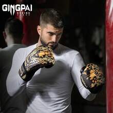 GINGPAI Adult Boxing Gloves For Men, Professional Boxing Gloves 8-16oz, Suitable For Punching, Kickboxing, MMA, Sparring, Bag Training, Thickened - Black - View 5