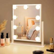 ZMH Espejo de maquillaje iluminado con 9 LED, espejo cosmético pequeño con luz, espejo de mesa giratorio de 360°, 3 modos, espejo de maquillaje con atenuación táctil.