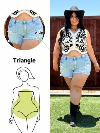 Truni Große Größen Sommer Lässig Ausgefranste Zerrissene Verwaschen Jeans Shorts