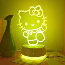 Sanrio 1pc Hello Kitty Acrylic Night Light - 7-Color Changing LED Desk Lamp With USB Power, Touch Control, Suitable For Bedroom, Party, Christmas, Valentine's Day, Birthday Gift, Festival Night Light, Cute Design, Suitable For Hello Kitty Decor